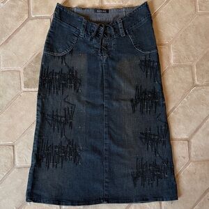 Sandro Dark Blue Pencil Skirt with Black Detailing